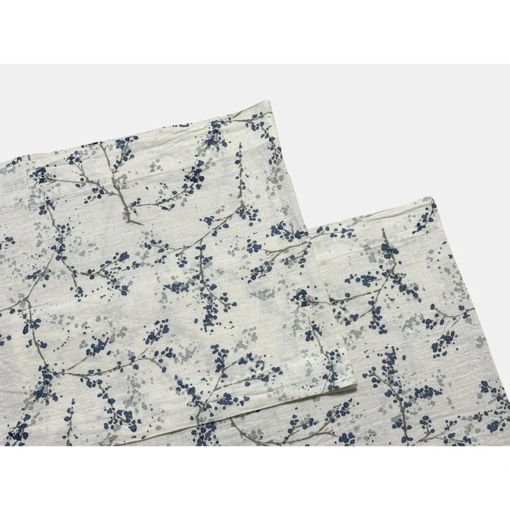 Pair of DKNY Cotton Floral Valances White Blue Gray Lightweight 2 Short Curtains